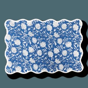 Table Linens | Scalloped White Floral Blue Cotton Placemat Set Kitchen Table Linens