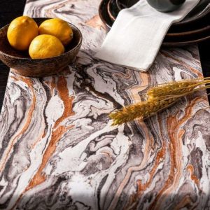 Table Linens | Serein Decor Marble Print Table Runner – Orange Kitchen Table Linens