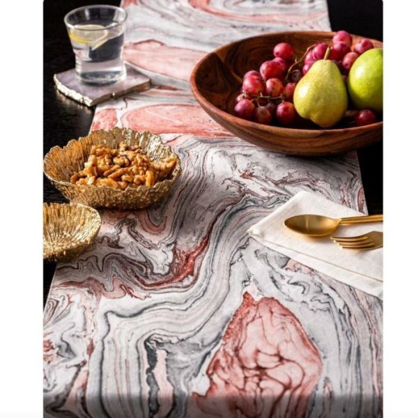 Table Linens | Serein Decor Marble Print Table Runner – Pink Kitchen Table Linens