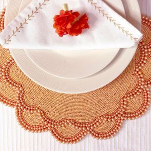 Table Linens | Set Of 2 Large Pearl Flower Round Beaded Placemat – Orange Kitchen Table Linens