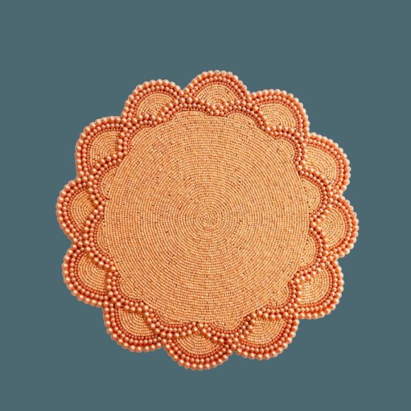 Table Linens | Set Of 2 Large Pearl Flower Round Beaded Placemat – Orange Kitchen Table Linens