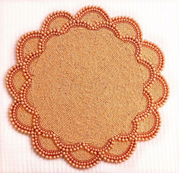 Table Linens | Set Of 2 Large Pearl Flower Round Beaded Placemat – Orange Kitchen Table Linens