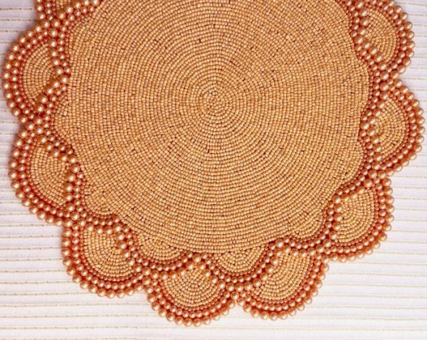 Table Linens | Set Of 2 Large Pearl Flower Round Beaded Placemat – Orange Kitchen Table Linens