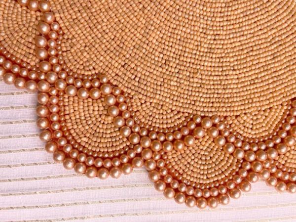 Table Linens | Set Of 2 Large Pearl Flower Round Beaded Placemat – Orange Kitchen Table Linens