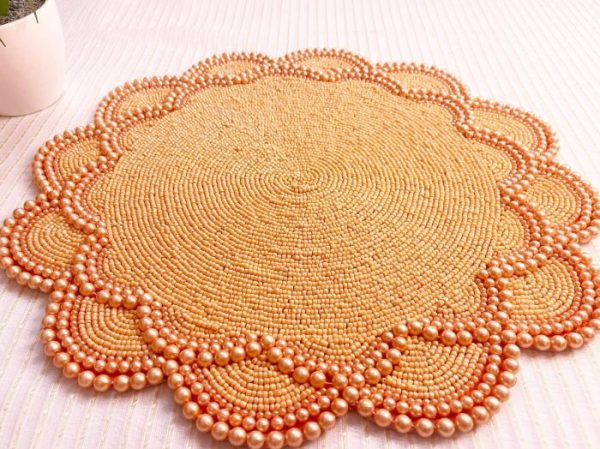 Table Linens | Set Of 2 Large Pearl Flower Round Beaded Placemat – Orange Kitchen Table Linens