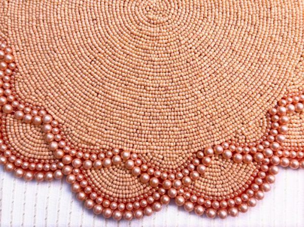 Table Linens | Set Of 2 Large Pearl Flower Round Beaded Placemat – Orange Kitchen Table Linens