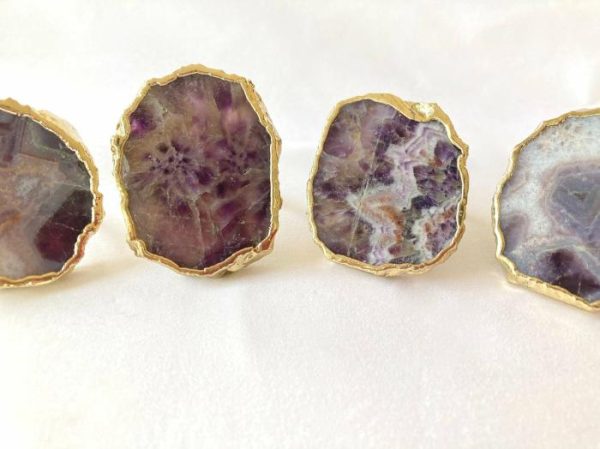 Table Linens | Set Of 4 Hand Rounded Amethyst Agate Napkin Rings Kitchen Table Linens