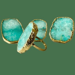 Table Linens | Set Of 4 Hand Rounded Aqua Agate Napkin Rings Kitchen Table Linens