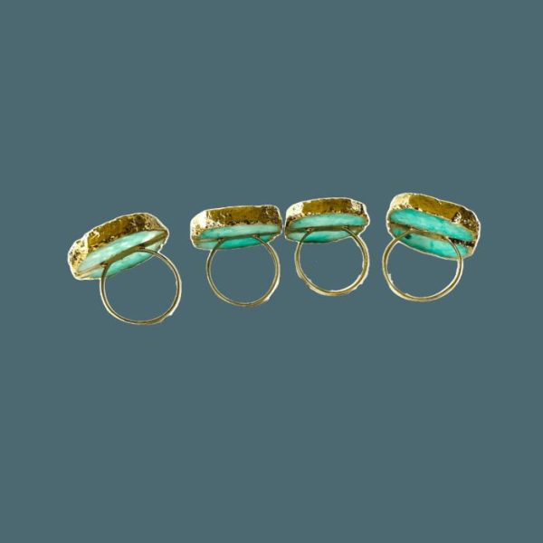 Table Linens | Set Of 4 Hand Rounded Aqua Agate Napkin Rings Kitchen Table Linens