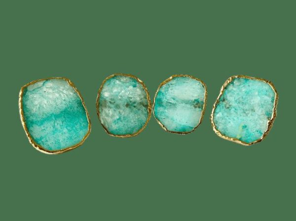 Table Linens | Set Of 4 Hand Rounded Aqua Agate Napkin Rings Kitchen Table Linens