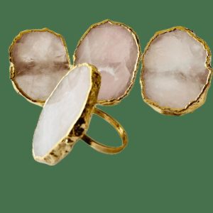 Table Linens | Set Of 4 Hand Rounded Rose Quartz Agate Napkin Rings Kitchen Table Linens