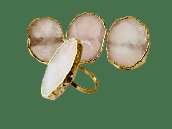 Table Linens | Set Of 4 Hand Rounded Rose Quartz Agate Napkin Rings Kitchen Table Linens