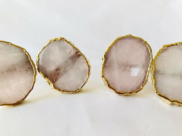 Table Linens | Set Of 4 Hand Rounded Rose Quartz Agate Napkin Rings Kitchen Table Linens