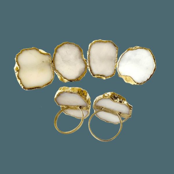 Table Linens | Set Of 4 Hand Rounded White Agate Napkin Rings Kitchen Table Linens