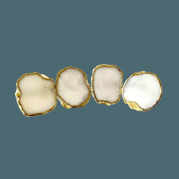 Table Linens | Set Of 4 Hand Rounded White Agate Napkin Rings Kitchen Table Linens