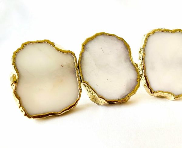 Table Linens | Set Of 4 Hand Rounded White Agate Napkin Rings Kitchen Table Linens