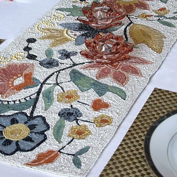 Table Linens | Spring Floral Beaded Table Runner Kitchen Table Linens