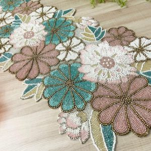 Table Linens | Spring Floral Garden Beaded Table Runner Kitchen Table Linens