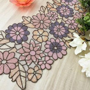 Table Linens | Spring Floral Garden Beaded Table Runner – Pink Kitchen Table Linens