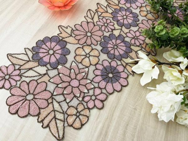 Table Linens | Spring Floral Garden Beaded Table Runner – Pink Kitchen Table Linens