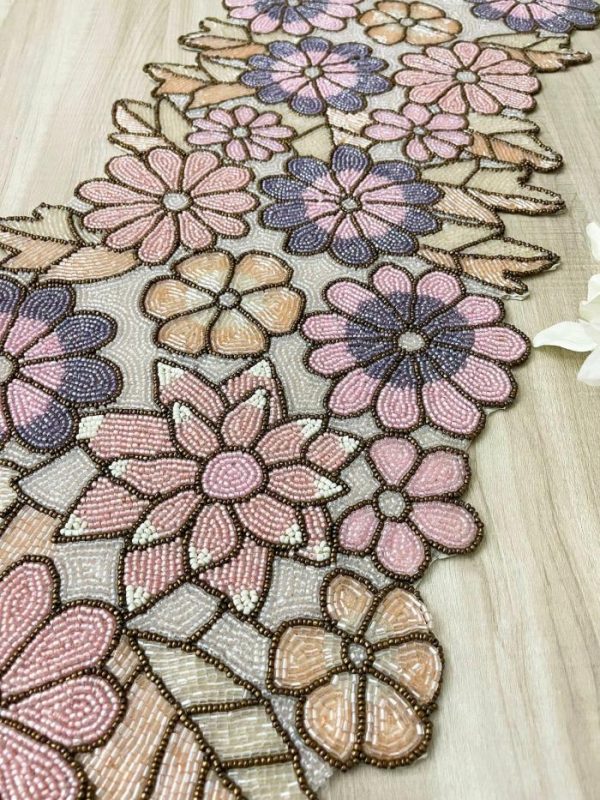 Table Linens | Spring Floral Garden Beaded Table Runner – Pink Kitchen Table Linens