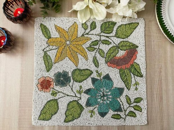 Table Linens | Spring Flower Square Beaded Placemat Kitchen Table Linens