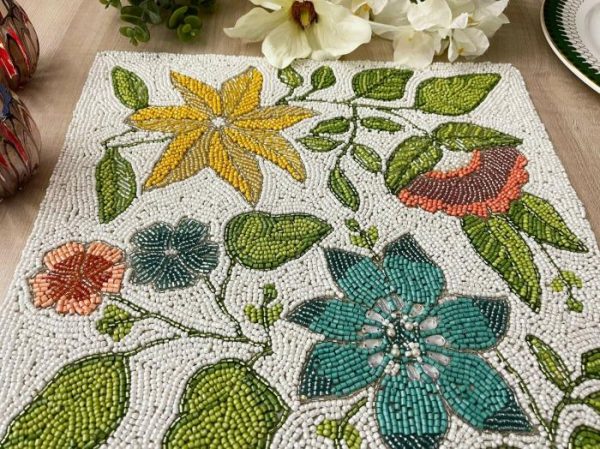 Table Linens | Spring Flower Square Beaded Placemat Kitchen Table Linens