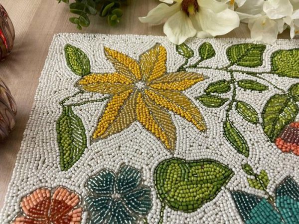 Table Linens | Spring Flower Square Beaded Placemat Kitchen Table Linens