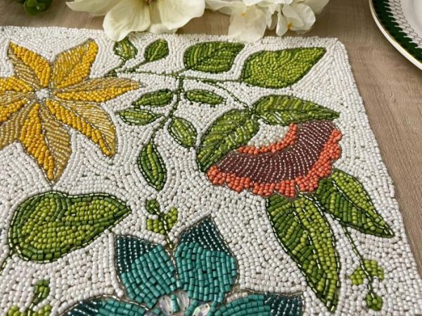 Table Linens | Spring Flower Square Beaded Placemat Kitchen Table Linens