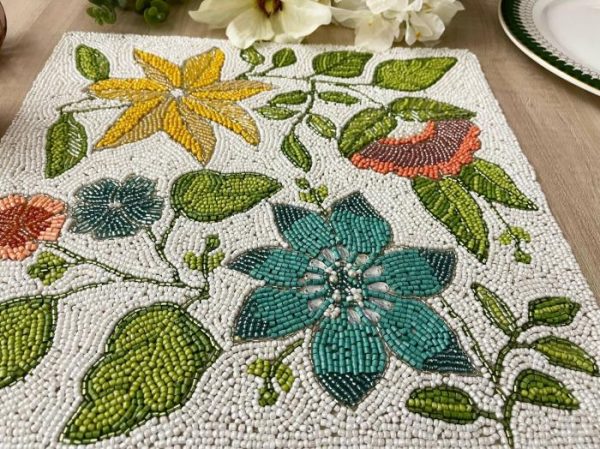 Table Linens | Spring Flower Square Beaded Placemat Kitchen Table Linens