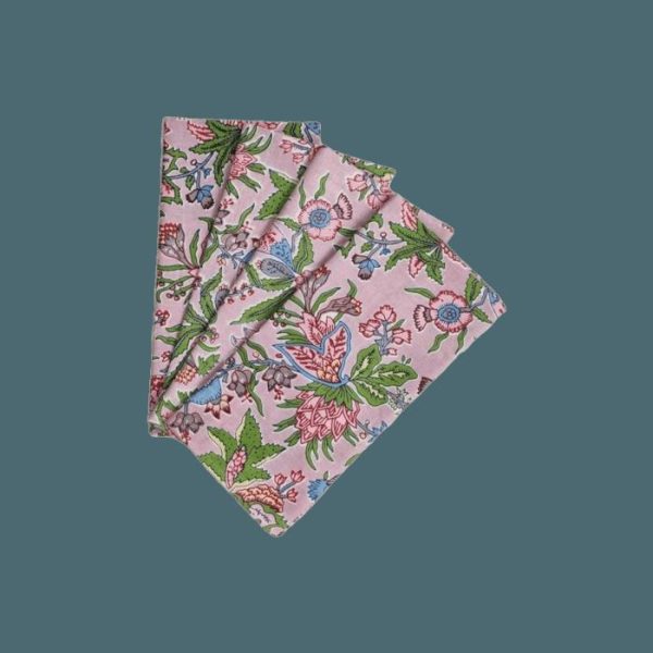 Table Linens | Spring Love Hand Block Print Cotton Napkins Kitchen Table Linens