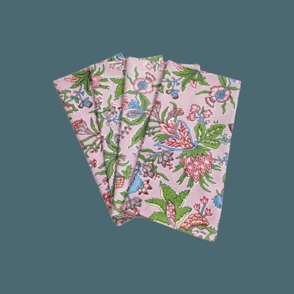 Table Linens | Spring Love Hand Block Print Cotton Napkins Kitchen Table Linens