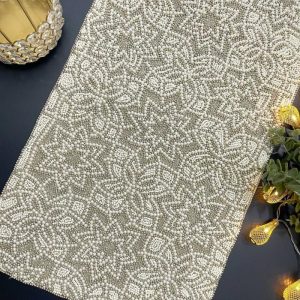 Table Linens | Stardom Rectangular Beaded Table Runner – Silver Kitchen Table Linens