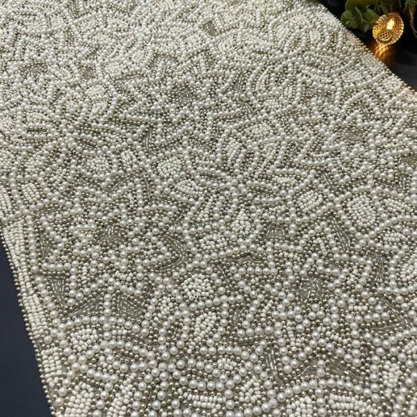 Table Linens | Stardom Rectangular Beaded Table Runner – Silver Kitchen Table Linens