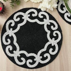 Table Linens | Tianna Black And White Beaded Round Placemat Kitchen Table Linens