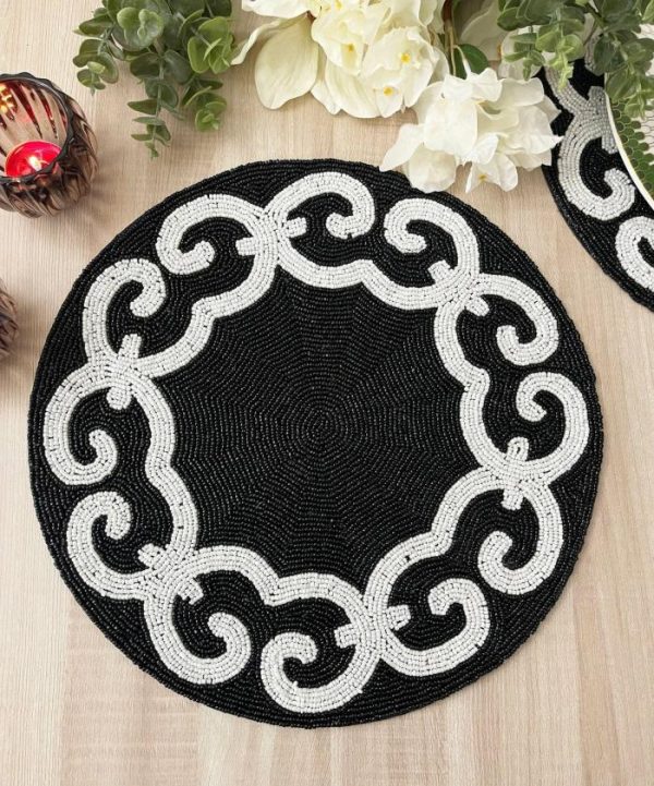 Table Linens | Tianna Black And White Beaded Round Placemat Kitchen Table Linens