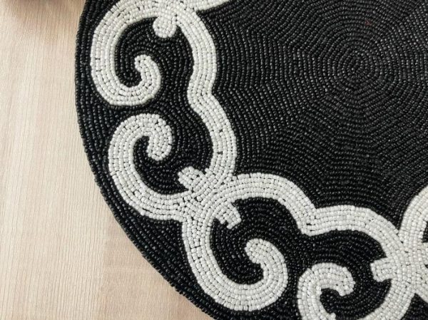 Table Linens | Tianna Black And White Beaded Round Placemat Kitchen Table Linens