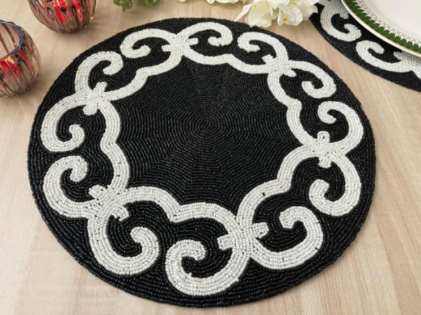 Table Linens | Tianna Black And White Beaded Round Placemat Kitchen Table Linens