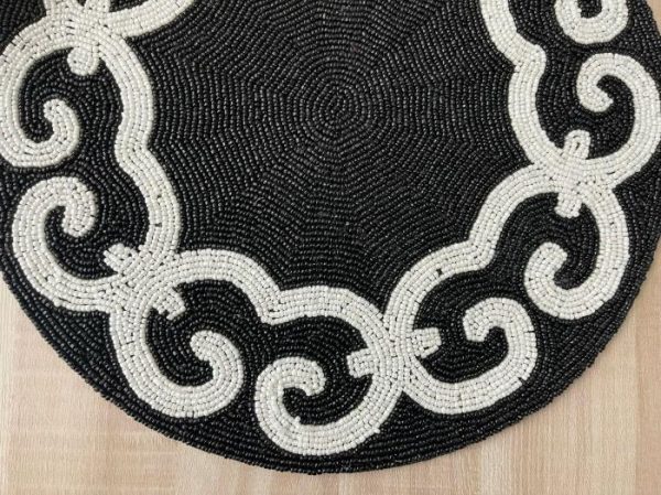 Table Linens | Tianna Black And White Beaded Round Placemat Kitchen Table Linens