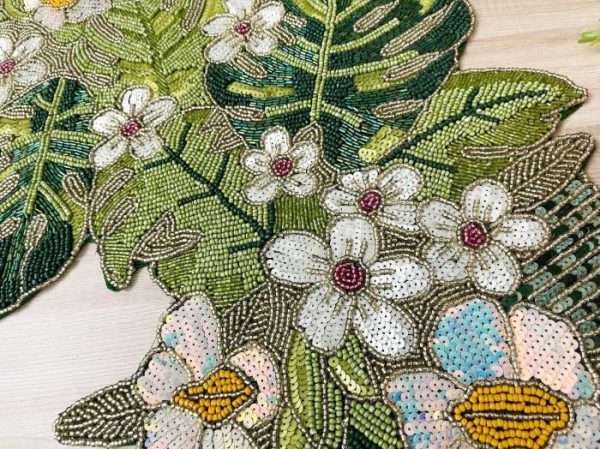 Table Linens | Tropical Leaf And Flower Beaded Table Runner, Runner, 13×36 inches Kitchen Table Linens