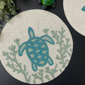 Table Linens | Turtle And Coral Round Beaded Placemat Kitchen Table Linens