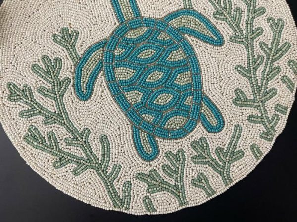 Table Linens | Turtle And Coral Round Beaded Placemat Kitchen Table Linens