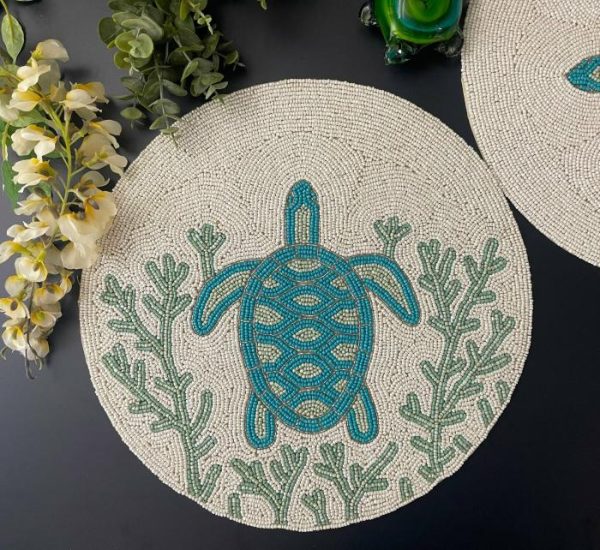 Table Linens | Turtle And Coral Round Beaded Placemat Kitchen Table Linens