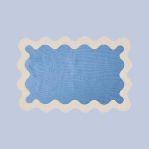 Table Linens | White And Blue 100% Linen Scallop Placemats – Set Of 4 Kitchen Table Linens