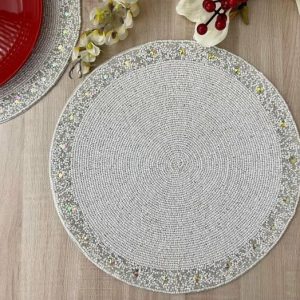 Table Linens | White And Glitzy Round Beaded Placemat Kitchen Table Linens