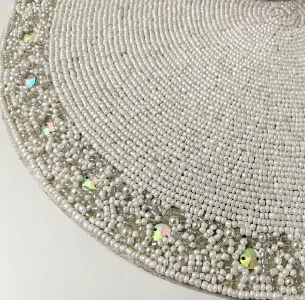 Table Linens | White And Glitzy Round Beaded Placemat Kitchen Table Linens