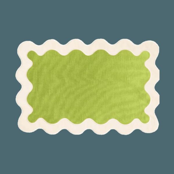 Table Linens | White And Green 100% Linen Scallop Placemats – Set Of 4 Kitchen Table Linens