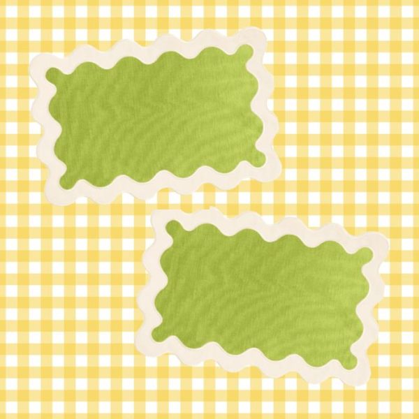 Table Linens | White And Green 100% Linen Scallop Placemats – Set Of 4 Kitchen Table Linens