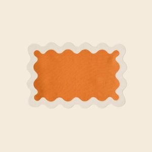 Table Linens | White And Orange 100% Linen Scallop Placemats – Set Of 4 Kitchen Table Linens