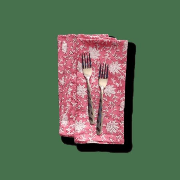 Table Linens | White And Pink Floral Block Printed Cotton Napkins Kitchen Table Linens